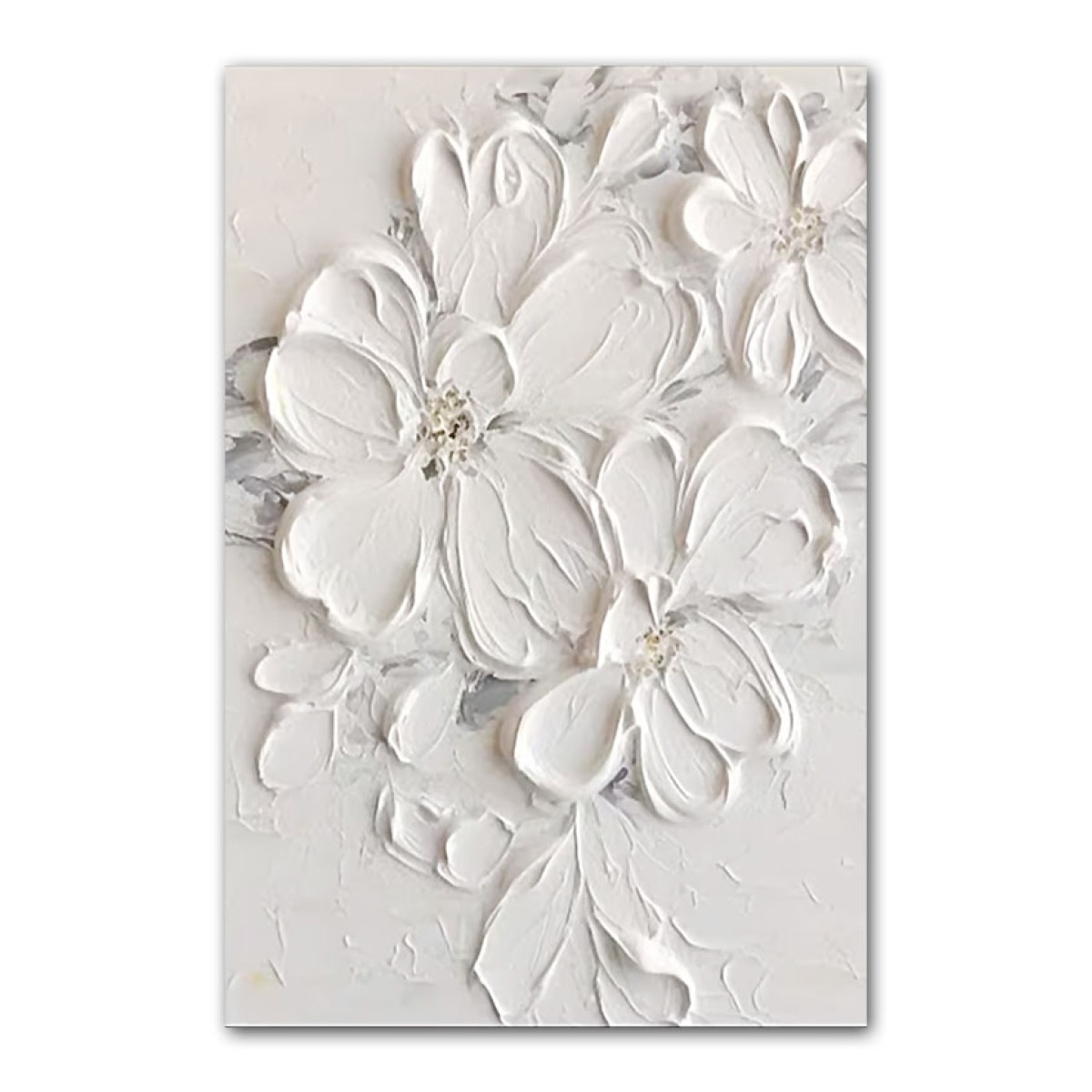 Embossed White Flowers 3d Heavy Textured Partial Oil Painting